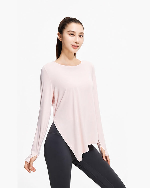 Women's Baby Pink Long Sleeve Workout Top