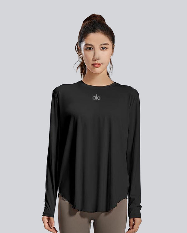 Women's Black Long Sleeve Yoga Top