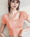Women's Peach One Shoulder Hollow Out Yoga Top