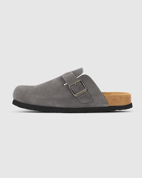 Birken Dark Grey suede clog