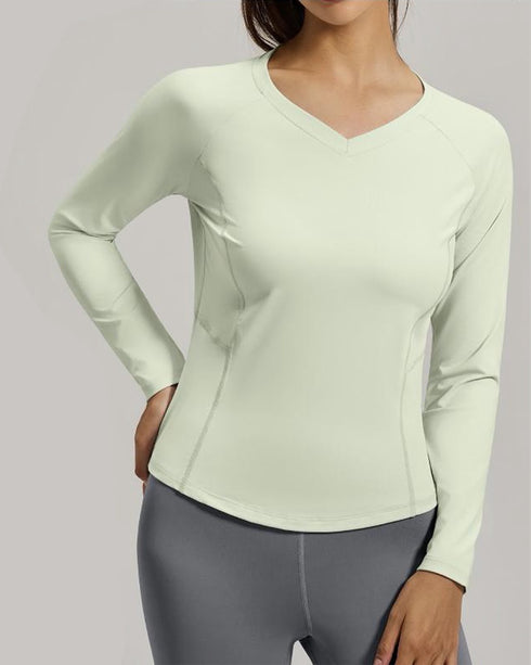 Women's Green Long Sleeve V-Neck Yoga Top