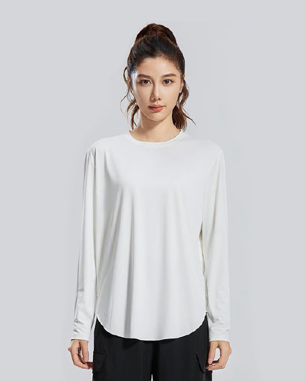 Women's White Long Sleeve Yoga Top