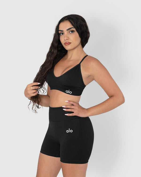 Black 2-Piece Crop Top & High-Waisted Shorts Set