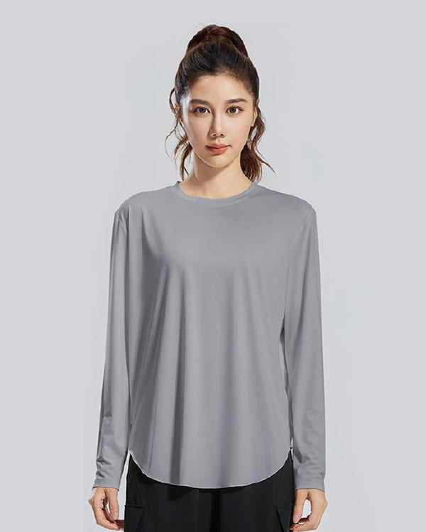 Women's Gray Long Sleeve Workout Top