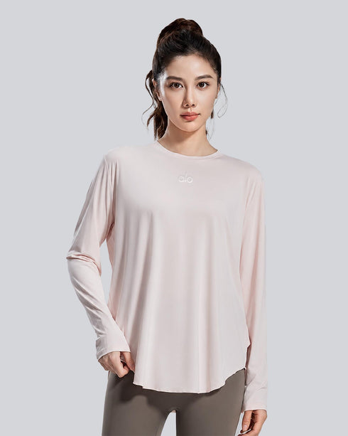 Women's Baby Pink Long Sleeve Yoga Top
