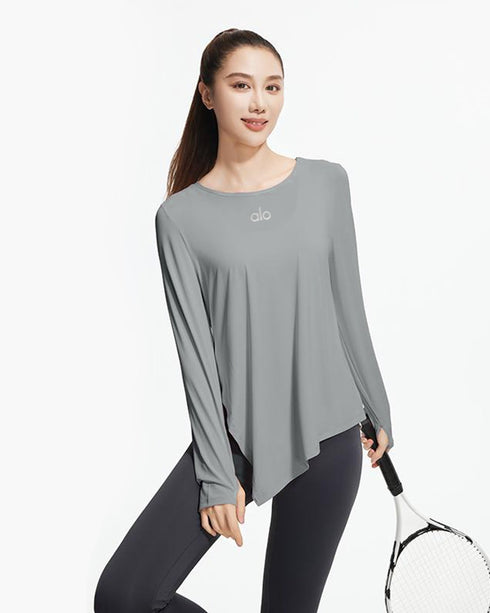 Women's Gray Long Sleeve Workout Top