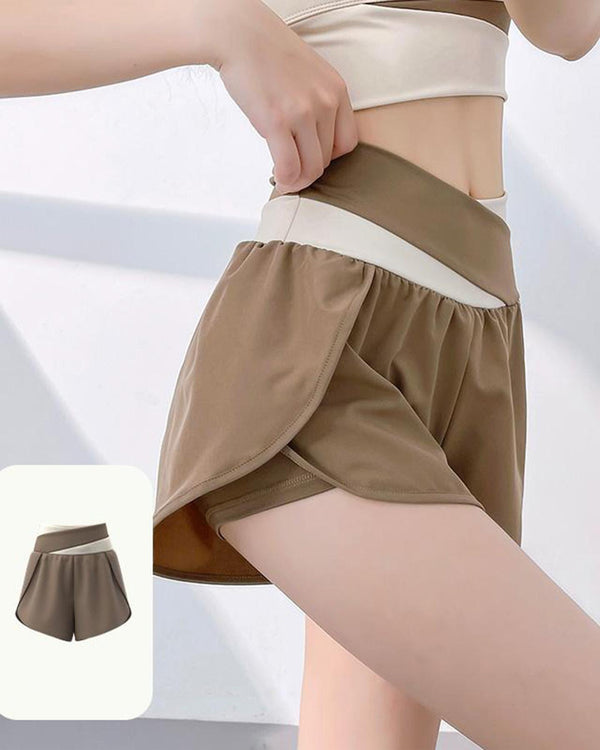 Women’s khaki high waisted yoga shorts with pockets