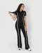 Black Zip-Up Jumpsuit with White Contrast Piping