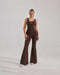 Women's Brown Ribbed Flare Yoga Jumpsuit