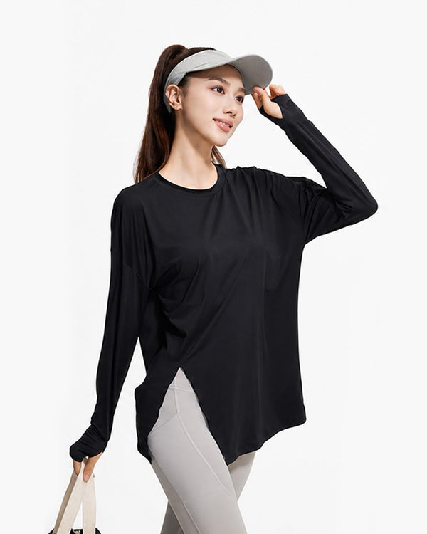 Women's Black Long Sleeve Workout Top