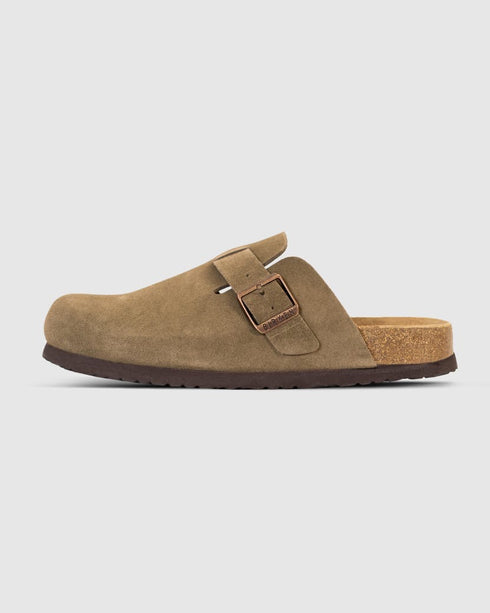 Birken taupe suede clog