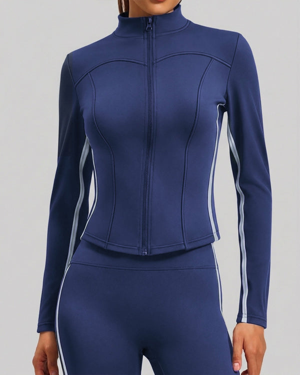 Women's Navy Full-Zip Yoga Jacket with Reflective Piping