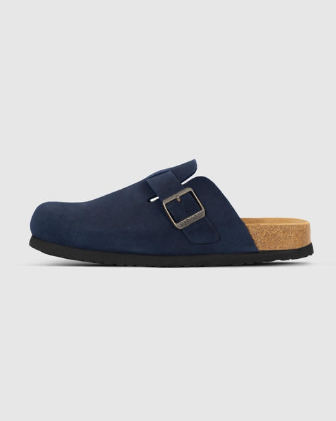 Birken Dark Navy suede clog