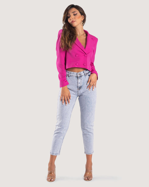 STYLE-Fushia-Elegant Cropped Blazer Jacket