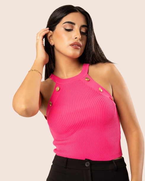 STYLE-Fushia-Buttons Crop Top