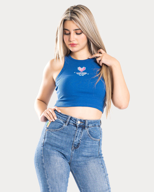 STYLE-Cobalt Blue-Game Over Cropped Tank Top