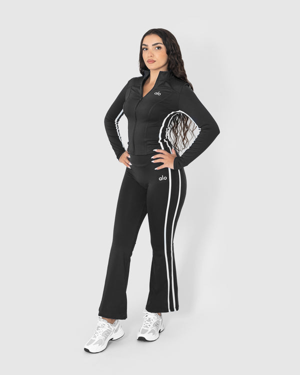 Women's Black Full-Zip Yoga Jacket with Reflective Piping