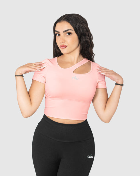 Women's Peach One Shoulder Hollow Out Yoga Top