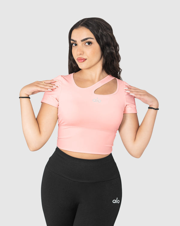 Women's Peach One Shoulder Hollow Out Yoga Top