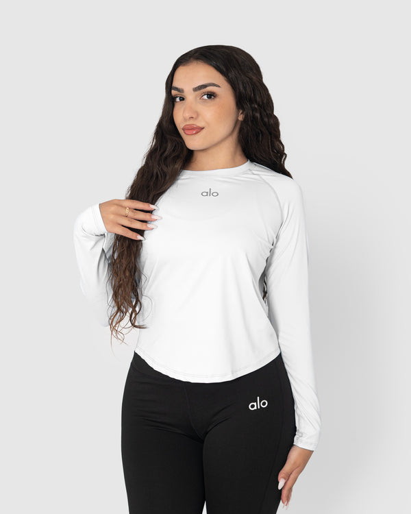 Women's White Long Sleeve Yoga Top