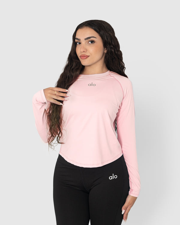 Women's Baby Pink Long Sleeve Yoga Top
