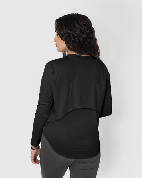 Women's Black Long Sleeve Workout Top