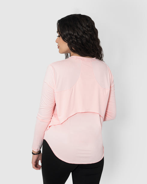Women's Baby Pink Long Sleeve Workout Top