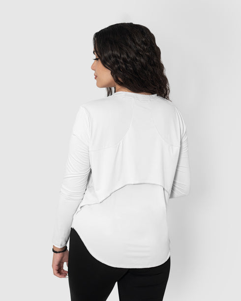 Women's White Long Sleeve Workout Top