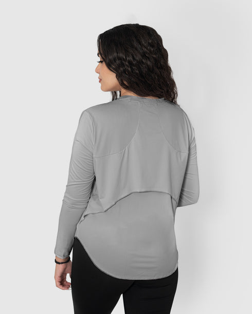 Women's Gray Long Sleeve Workout Top