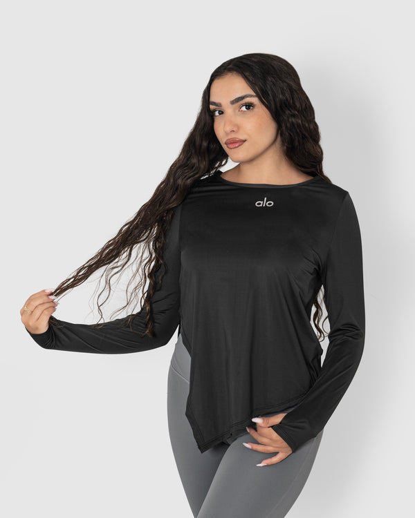 Women's Black Long Sleeve Workout Top