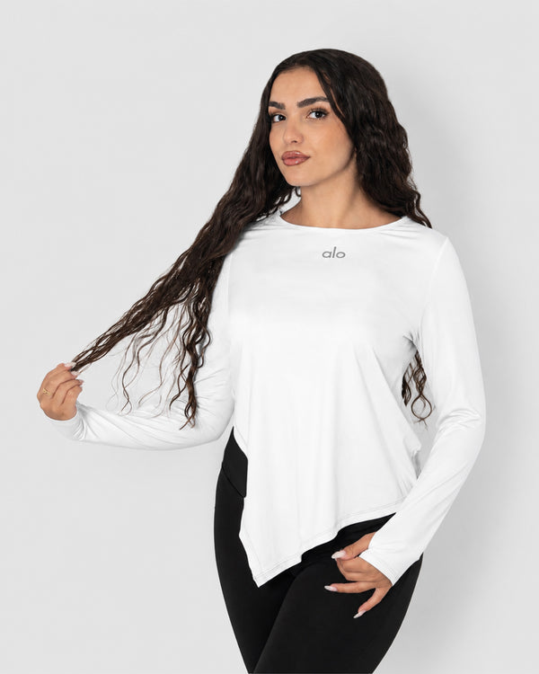 Women's White Long Sleeve Workout Top