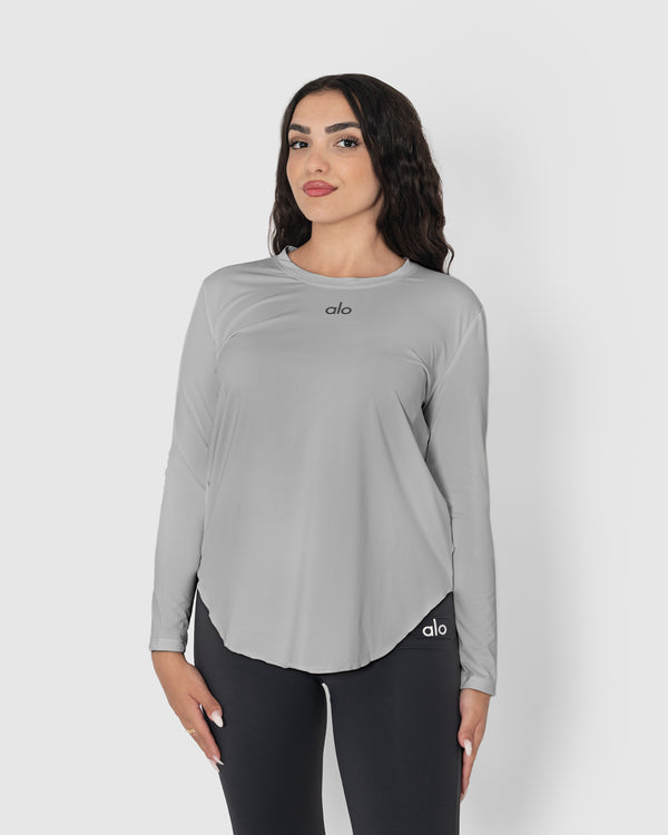 Women's Gray Long Sleeve Workout Top