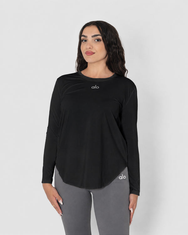 Women's Black Long Sleeve Yoga Top