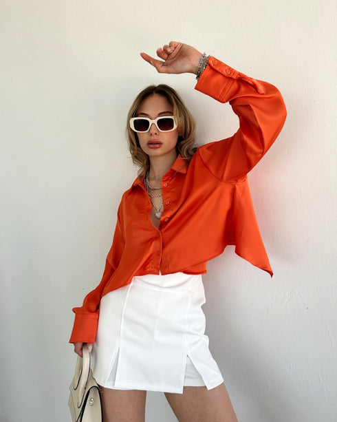 STYLE-Orange-Silky Shirt