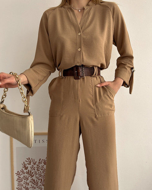 STYLE-Beige-Loose Jumpsuit