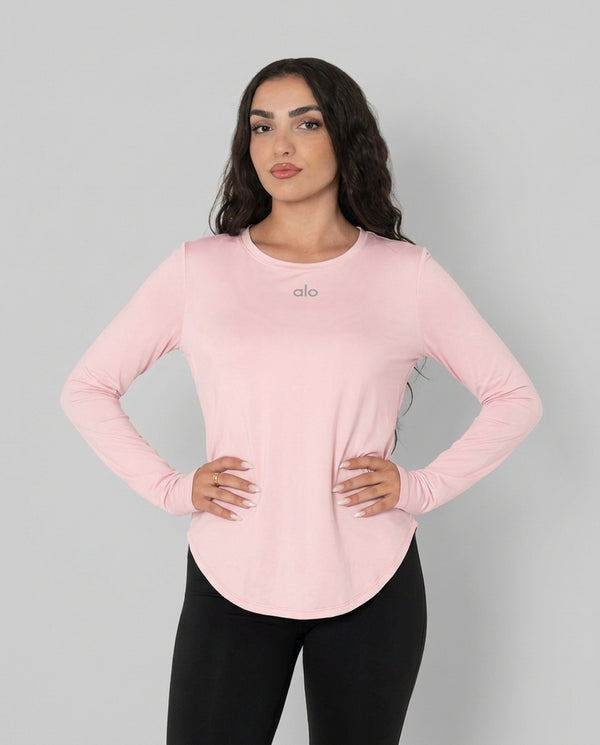 Women's Baby Pink Long Sleeve Yoga Top