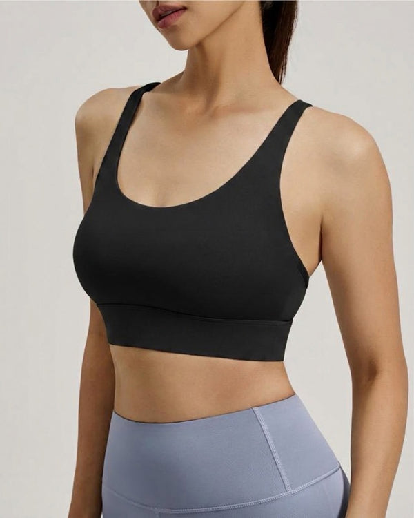 Women's Black Strappy Sports Bra