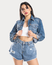 STYLE-Sky-Cropped Denim Jacket