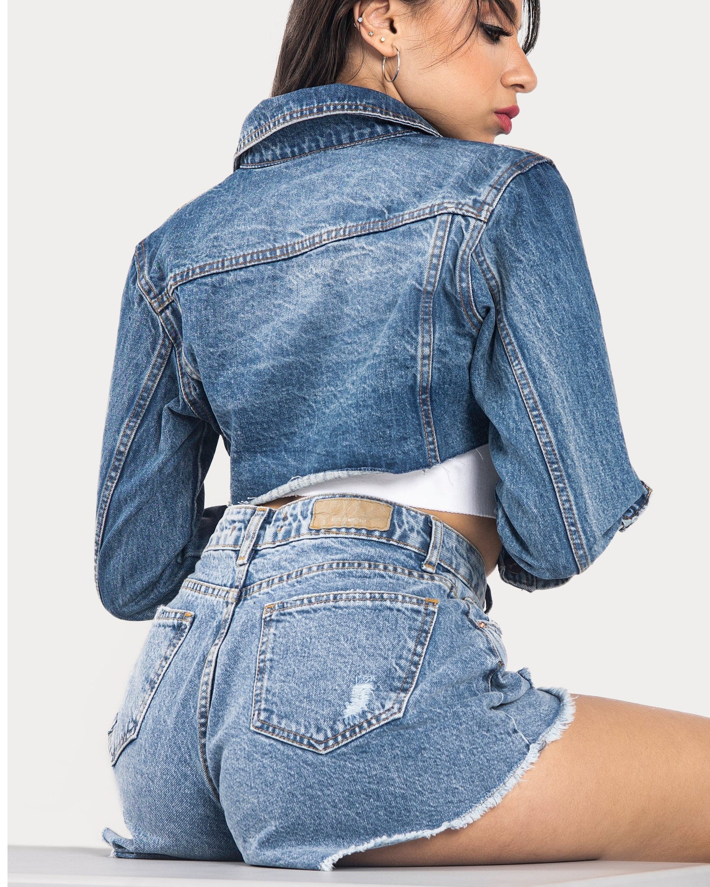 STYLE-Sky-Cropped Denim Jacket