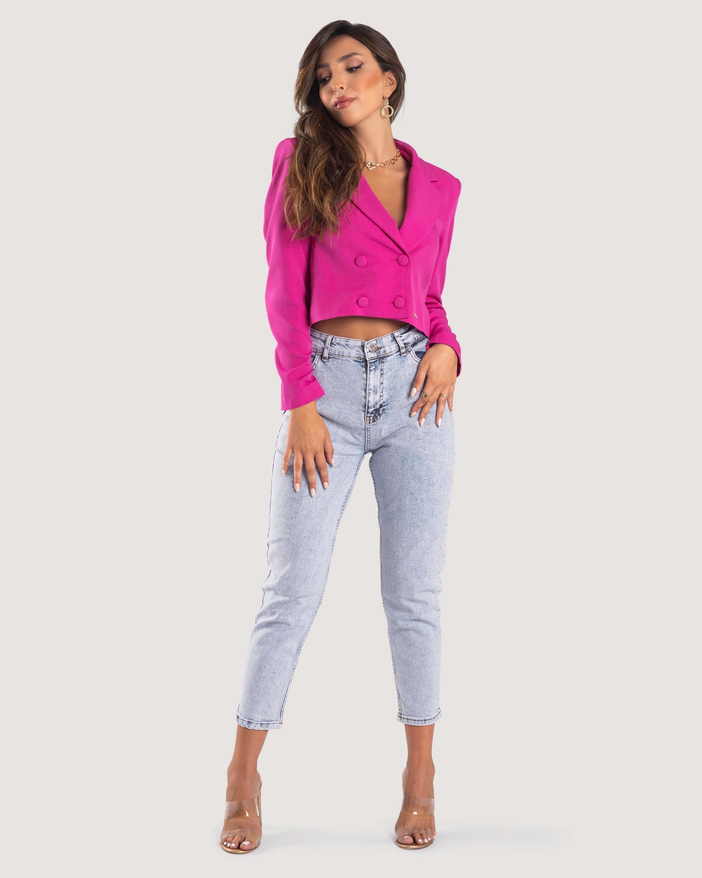 BONBON-Fushia-Elegant Cropped Blazer Jacket