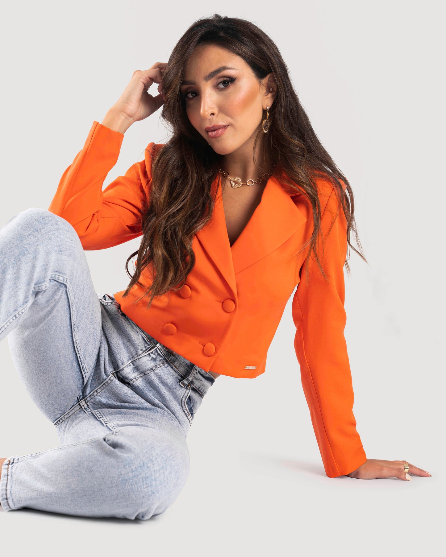 BONBON-Orange-Elegant Cropped Blazer Jacket