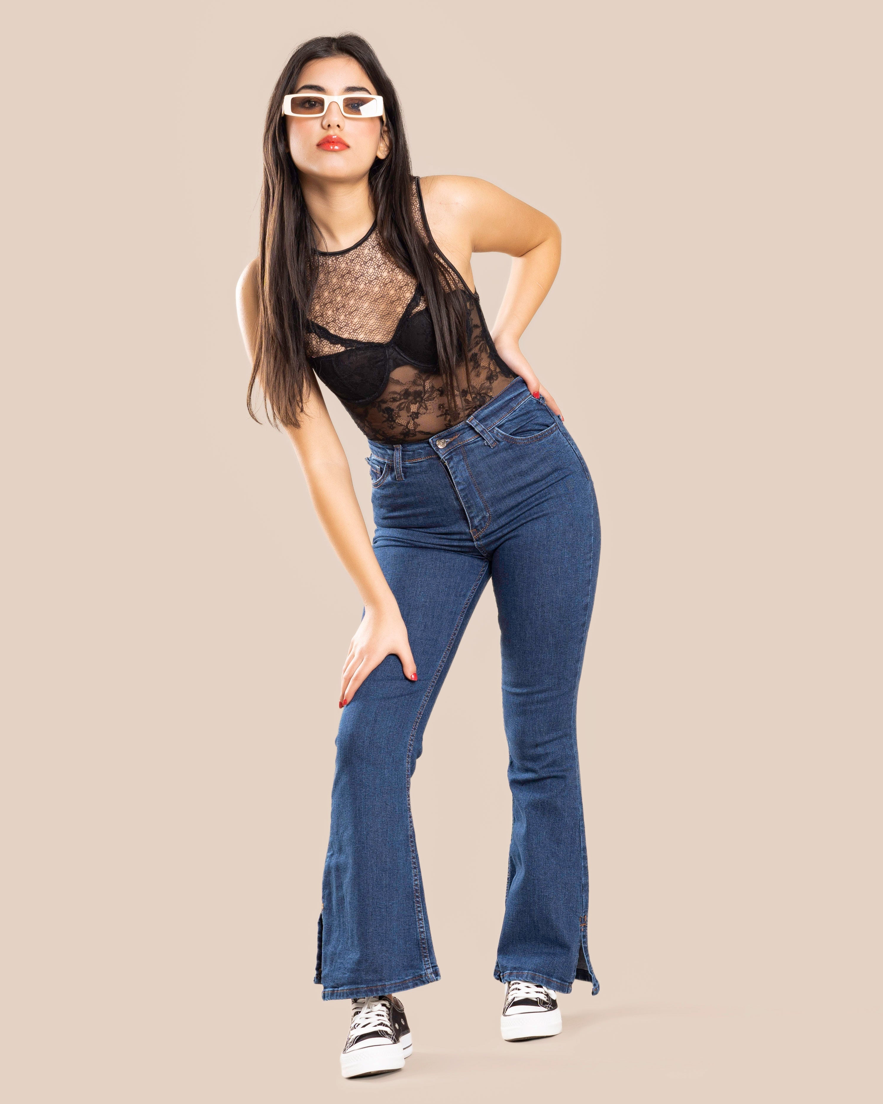 LONDON-Naval Blue-Flared Jeans High Rise (8158662394156)