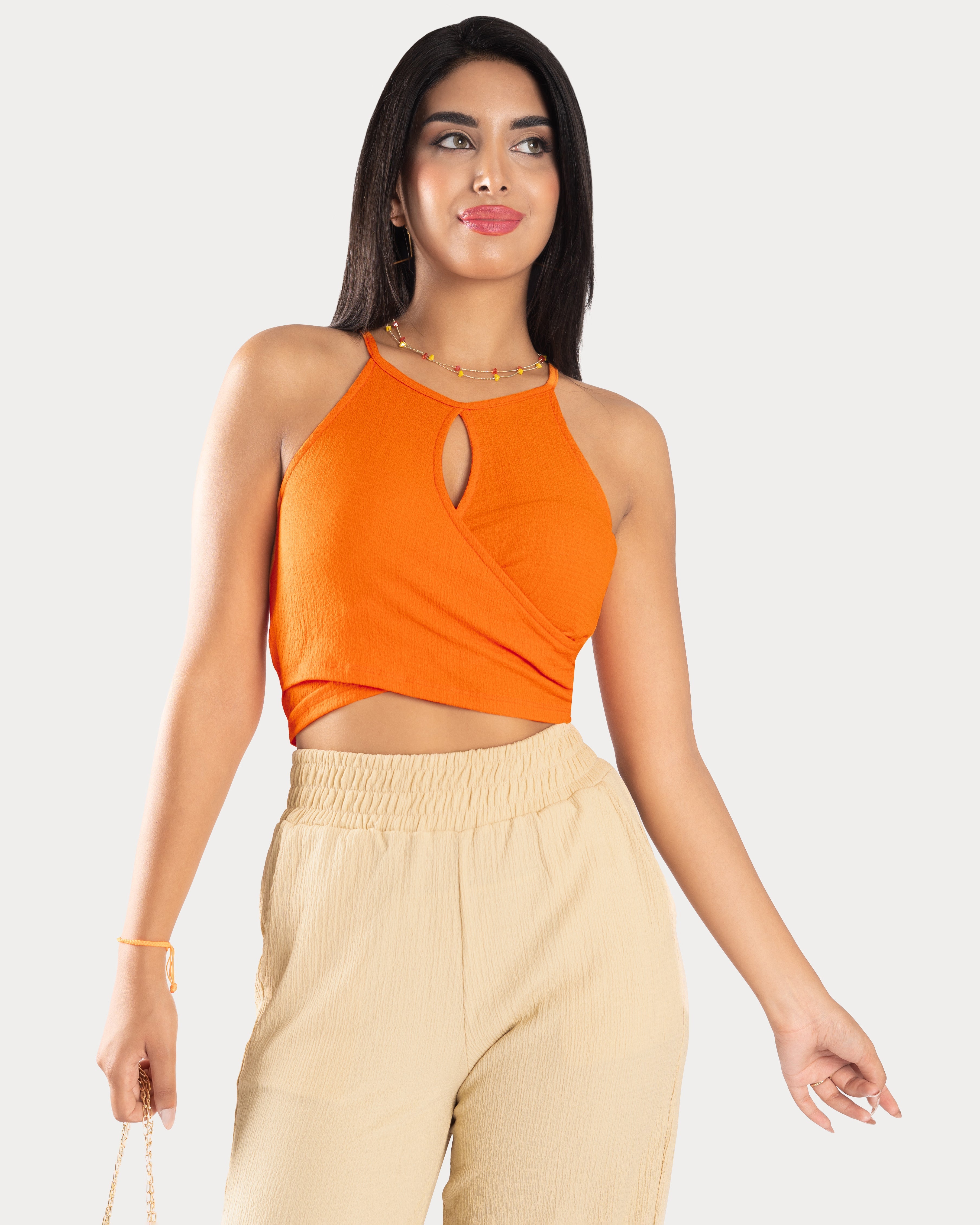 BONBON-Orange-Cut Out Crop Top