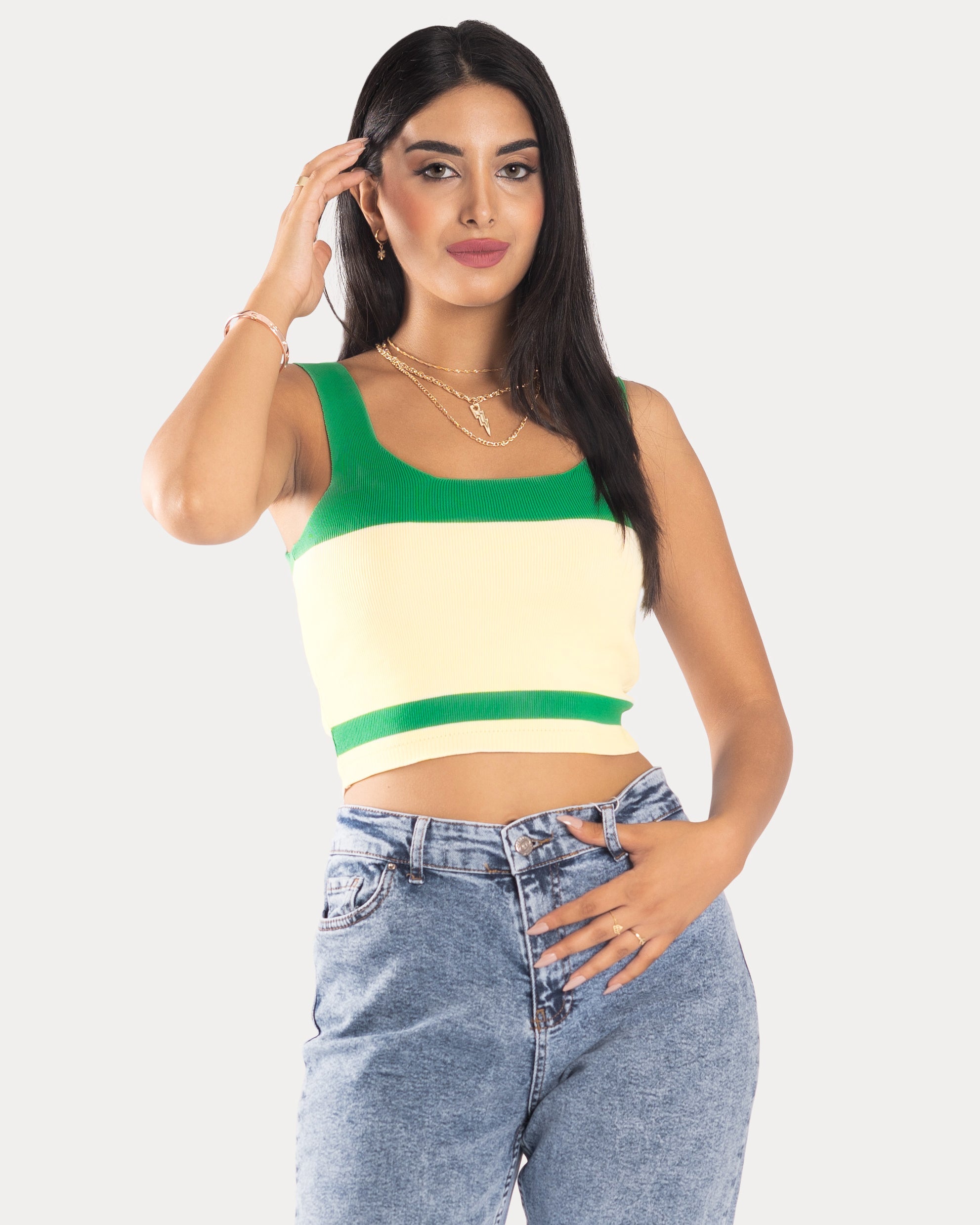 STYLE-Green Beige-Have Fun Crop Top