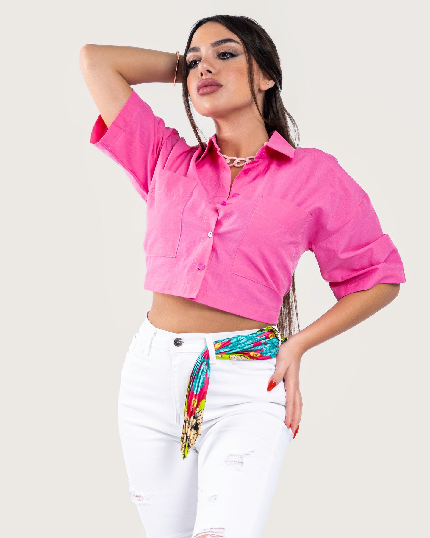 STYLE-Pink-Way Up Cropped Blouse