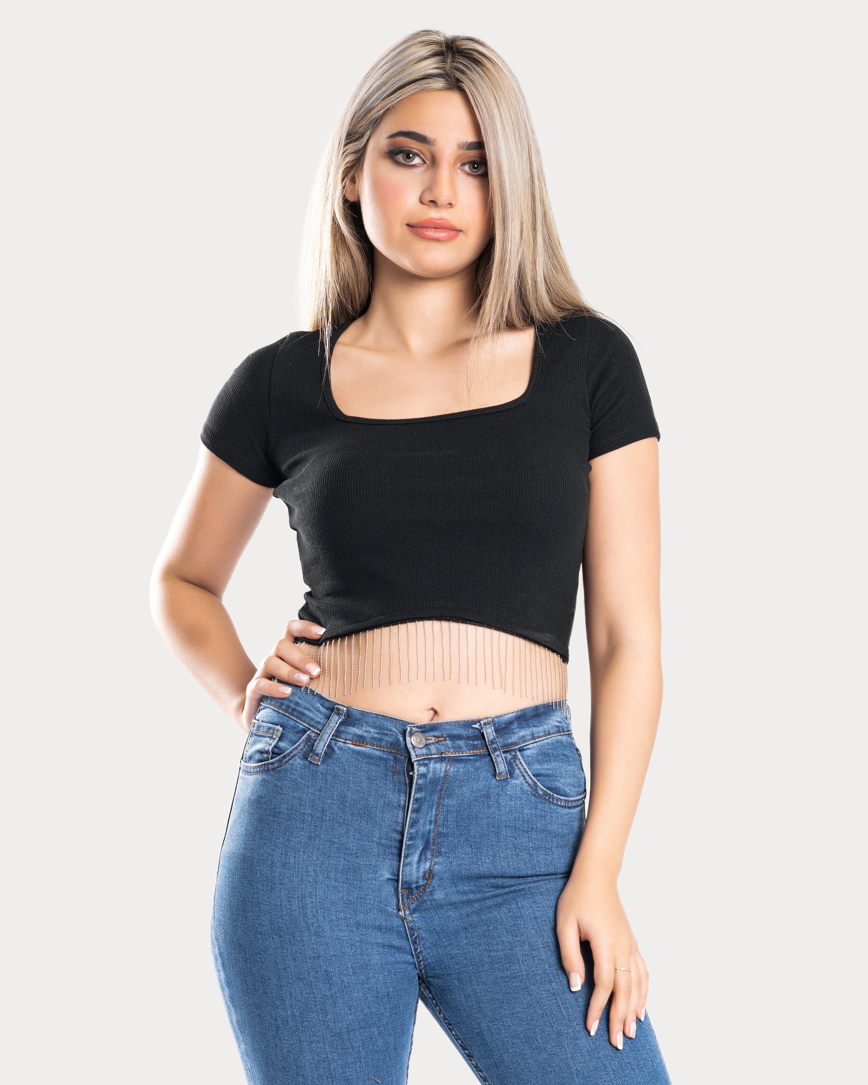 STYLE-Black-Embellish Pop Crop Top