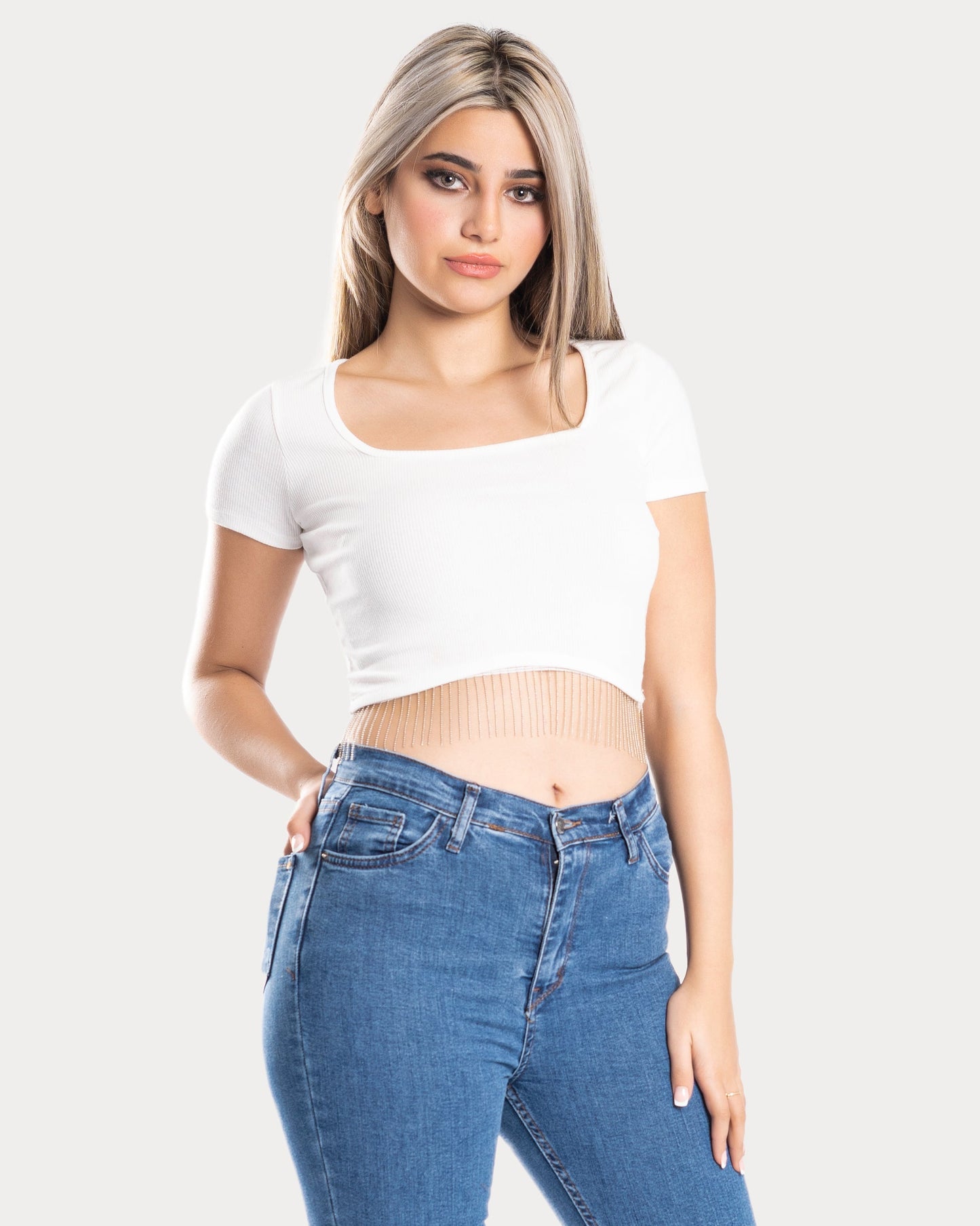 STYLE-White-Embellish Pop Crop Top