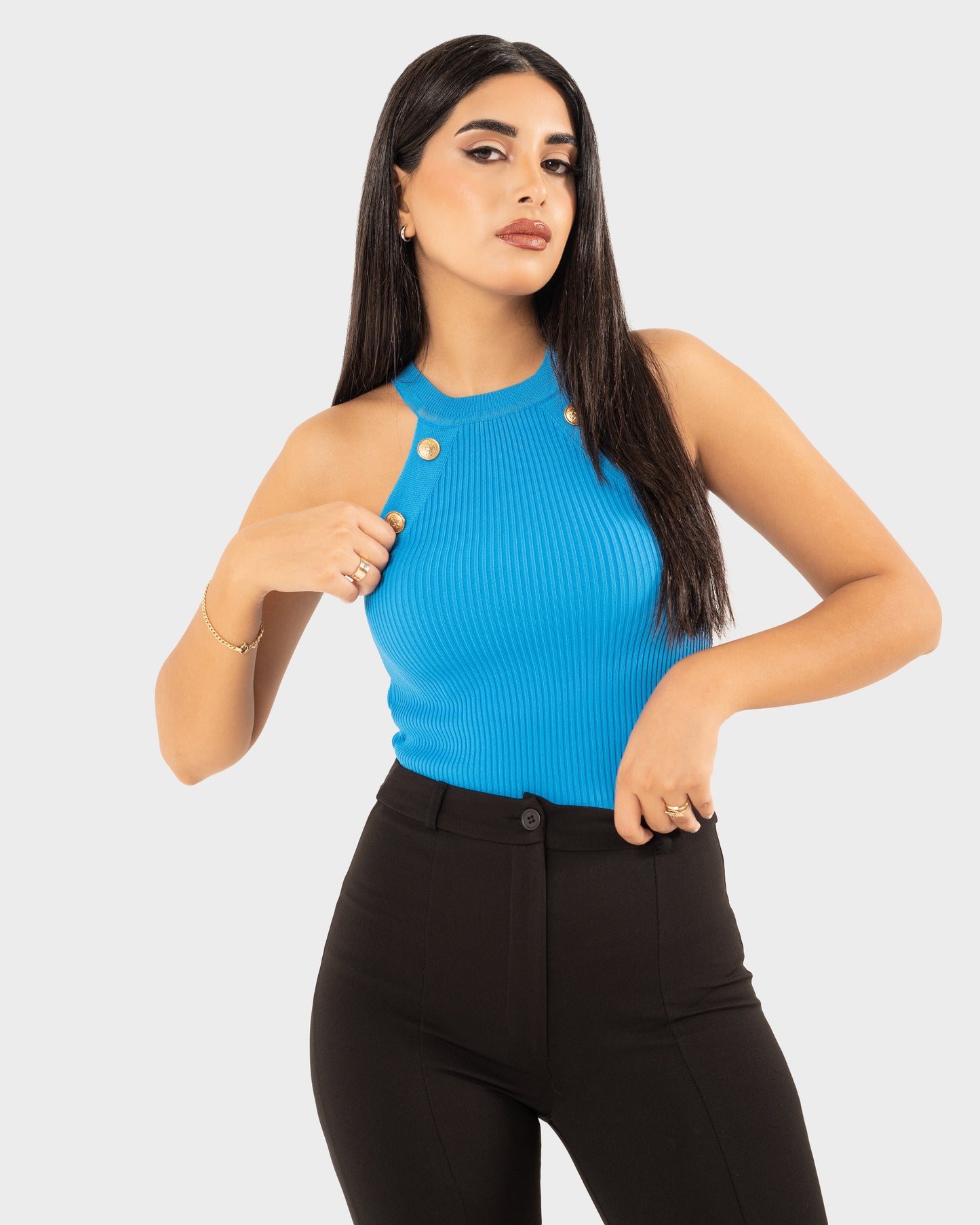 STYLE-Blue-Buttons Crop Top