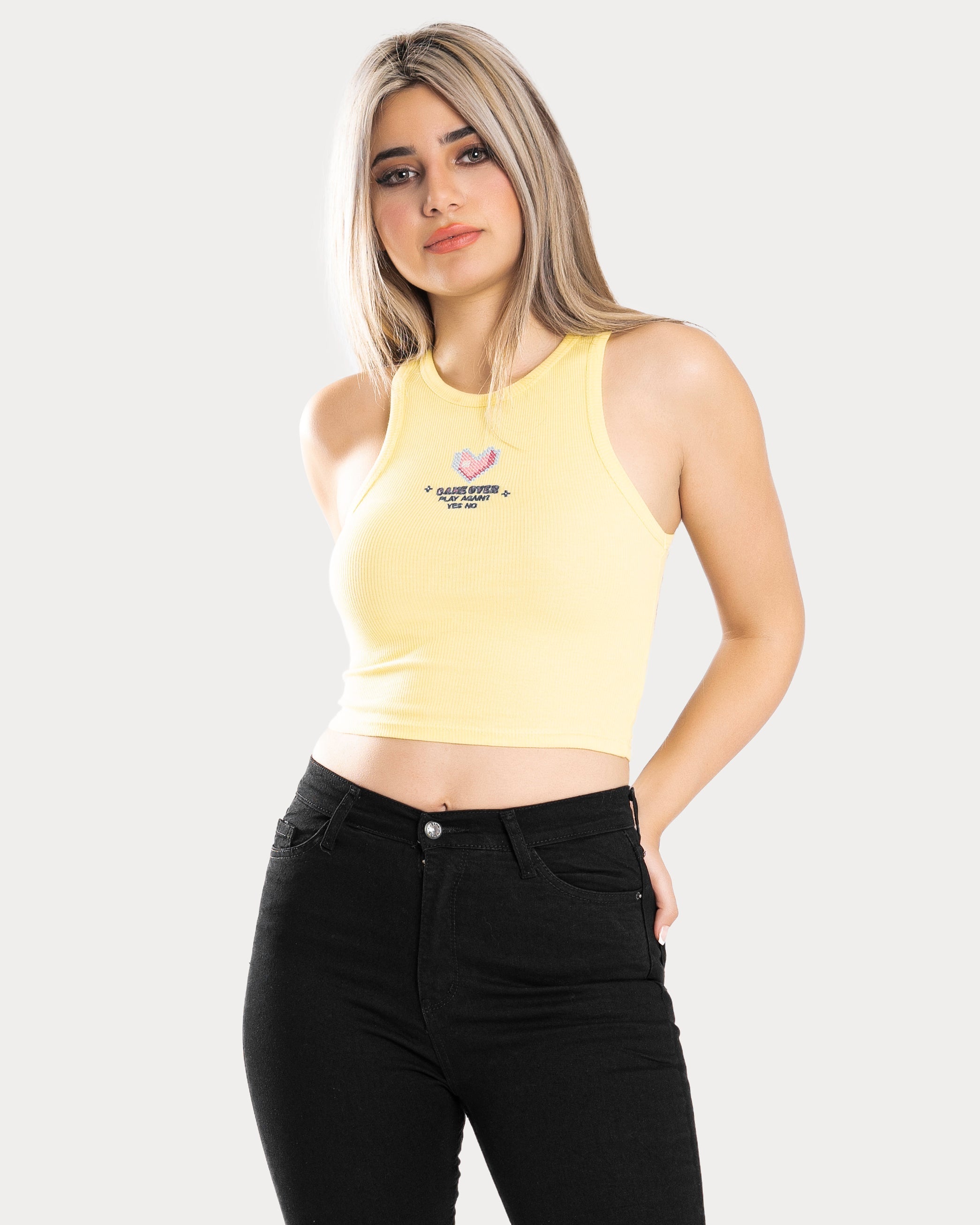 STYLE-Bright Yellow-Game Over Cropped Tank Top