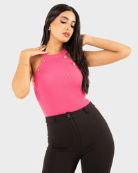 STYLE-Fushia-Buttons Crop Top